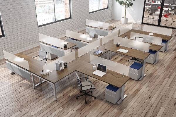 Avoid the harmful long-term effects of too much time sitting! Health authorities recommend changing posture from sitting to standing position throughout the day to avoid the harmful long-term effects of too much sitting. OfficeSource® Height Adjustable Tables are easy, quick and quiet to operate, and offer the optimal vertical range to accommodate people of all sizes. Choose adjustable height base – 4 to choose from: (A) Deluxe Electric – Regular (B) Corner (for L workstations) (C) Pneumatic Gas Lift (D) Crank Lift. Choose a top style – 3 to choose from in various sizes: 1. Rectangular – Square 2. Rectangular – Beveled Edge 3. Porkchop Top w/Return Top (combined creates ”L” workstation)