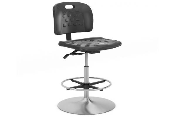 Indy: Durable, black injection molded polyurethane seat and back. For use in high traffic areas. Also available in matching stool and stackable configurations, for users up to 300 lbs.