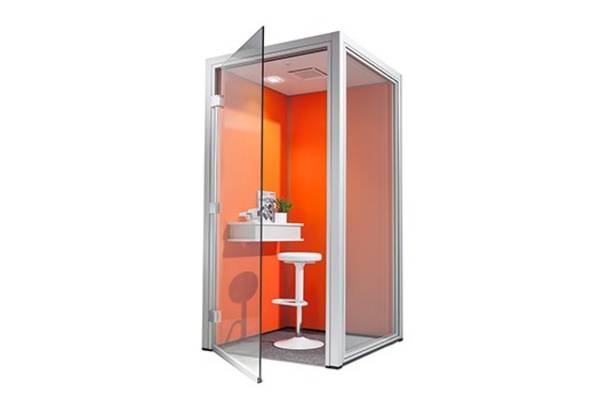  Dauphin Phone Cubes bring attractive free-standing enclosures to open offices where acoustic and visual privacy are required for individuals or groups.  These turnkey solutions are installed directly over an existing floor and come equipped with integrated ventilation and lighting, powered by a duplex plug & play system. Cubes can be installed in several hours, disassembled and moved to support an organization's evolving needs.  The panels can be finished in fabric, insulated safety glass, melamine and whiteboards, or customized with graphics to suit any interior. Panels can be resurfaced on site to reflect changes in programming or aesthetic needs.